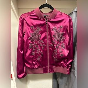 Purple Satin Embroidered Bomber Jacket Made By Torrid Size 00